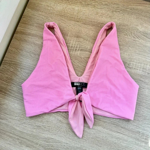 New Beach Riot Dallas Ribbed Bikini Top Bubble Gum Pink Medium - Picture 1 of 5